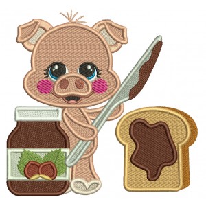 Cute Pig With Peanut Butter And Jelly Sandwich Filled Machine Embroidery Design Digitized Pattern